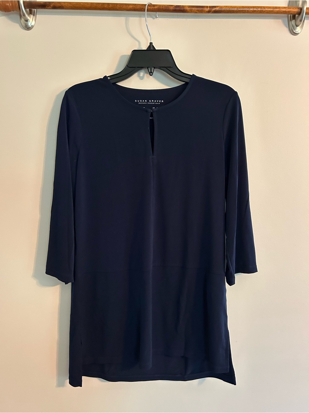 Susan Graver Navy Three-Quarter Sleeve Tunic Dress